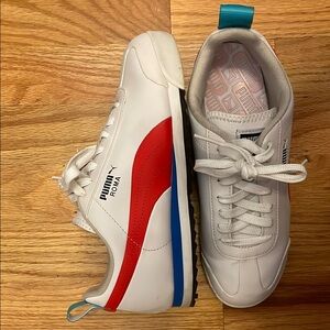 Puma White Sneakers with Blue and Red Details